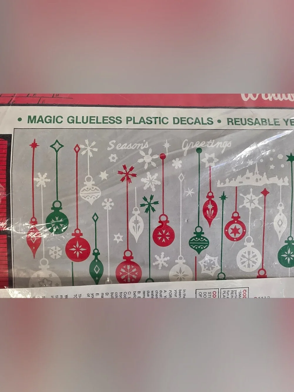 Vintage 1987 Stik-Ees Christmas Window Decals Clings Code K-84 Holiday Retro